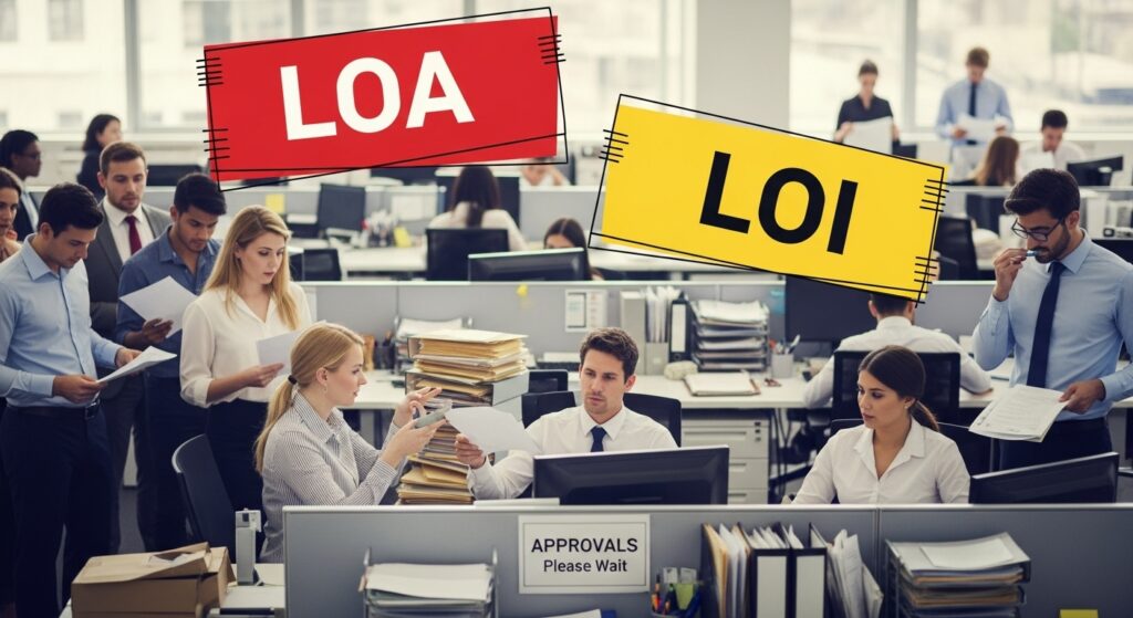 A professional illustration representing operational bottlenecks in cost reduction initiatives being removed through the use of Letters of Authorization (LOAs) and Letters of Intent (LOIs). The image conveys reduced friction, improved workflow, and streamlined vendor coordination within technology expense management and performance-based cost reduction engagements.